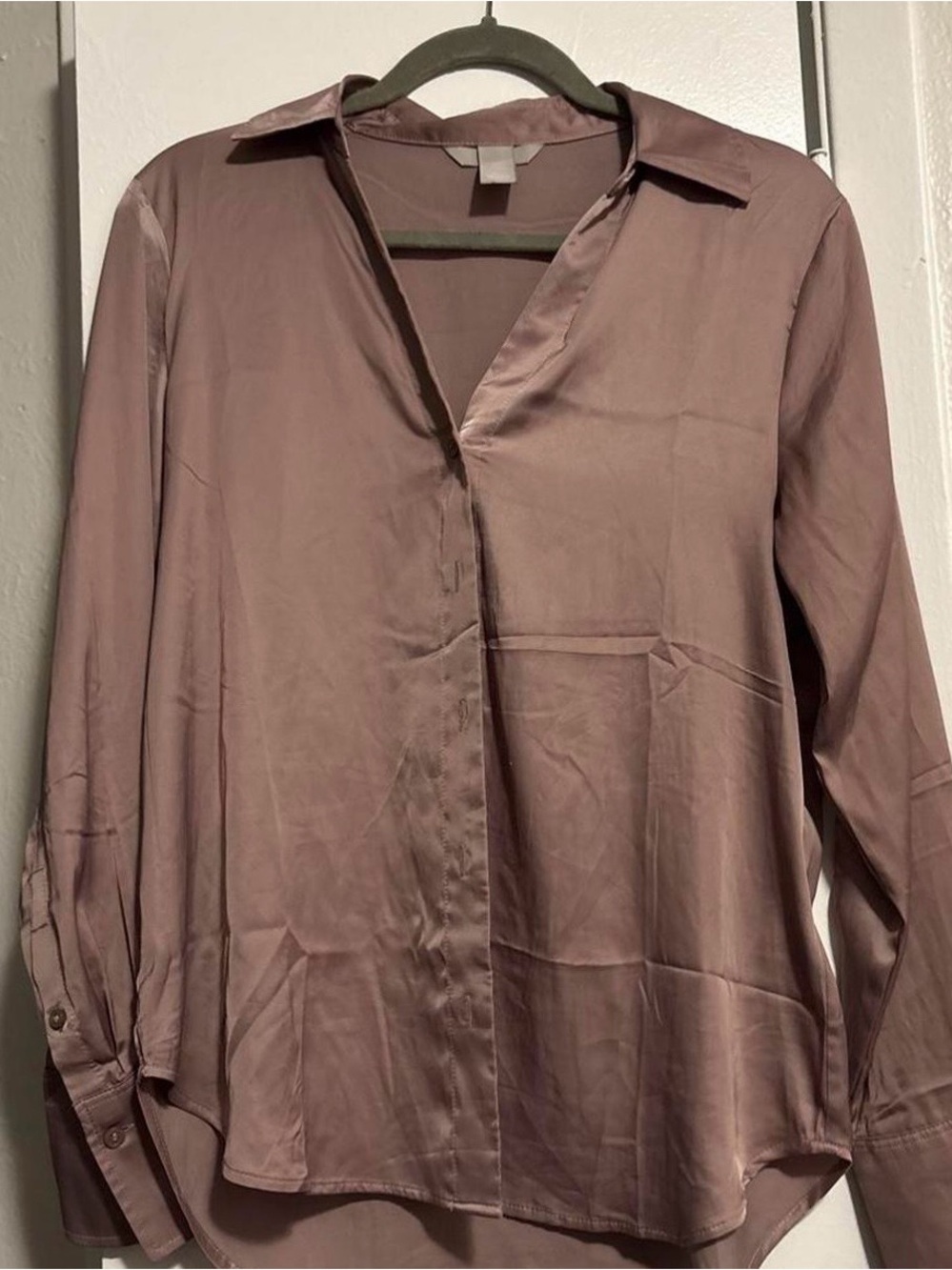 H&M Dusty Mauve Satin Button-Down Shirt